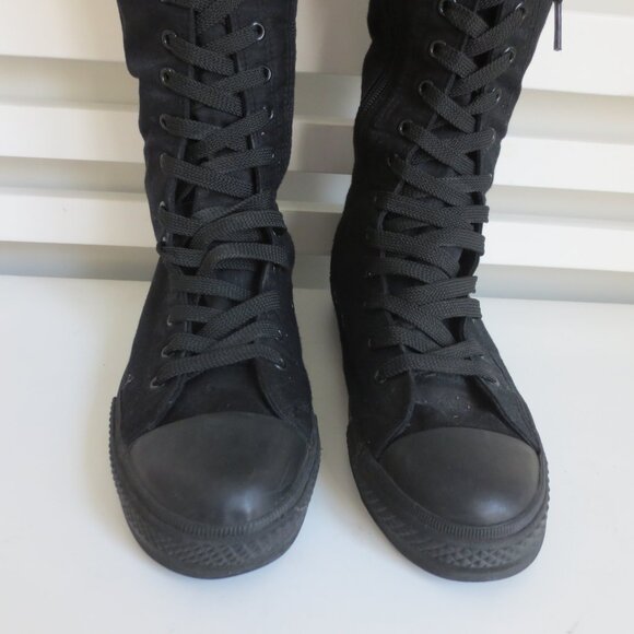 KNEE HIGH CANVAS WOMEN'S LACE UP BOOTS BLACK Sz-8 - Picture 3 of 7